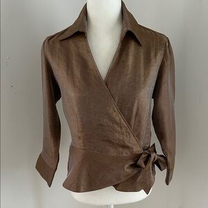 Coldwater Creek Iridescent Cocoa Wrap Blouse sz PS